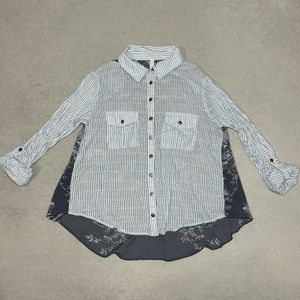 Free People Blouse Womens Size Small S Button Down Top Blue White Striped Roll